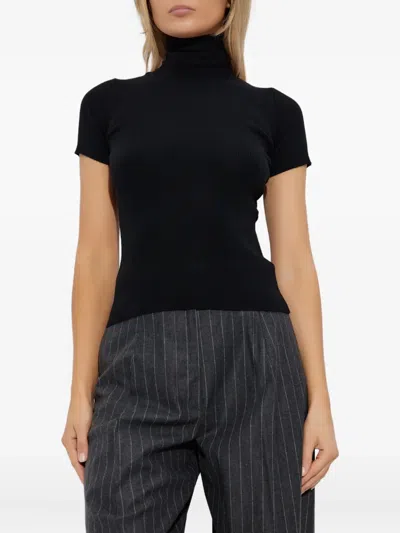 Max Mara Short-sleeved Wool Turtleneck Top In Black