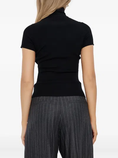 Max Mara Short-sleeved Wool Turtleneck Top In Black