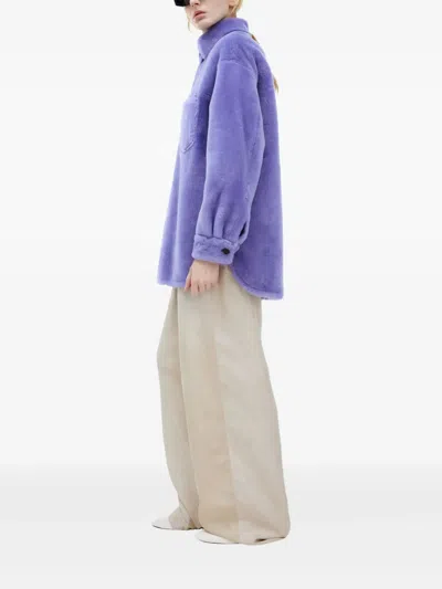 Marni Button-up Shearling Jacket In Purple