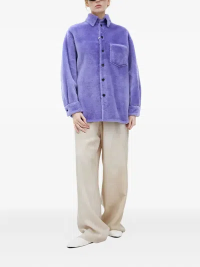 Marni Button-up Shearling Jacket In Purple