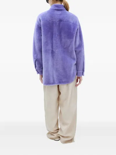 Marni Button-up Shearling Jacket In Purple