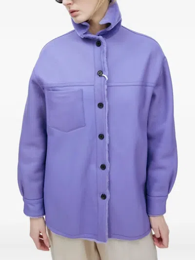 Marni Button-up Shearling Jacket In Purple
