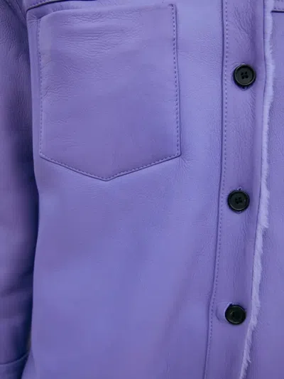 Marni Button-up Shearling Jacket In Purple