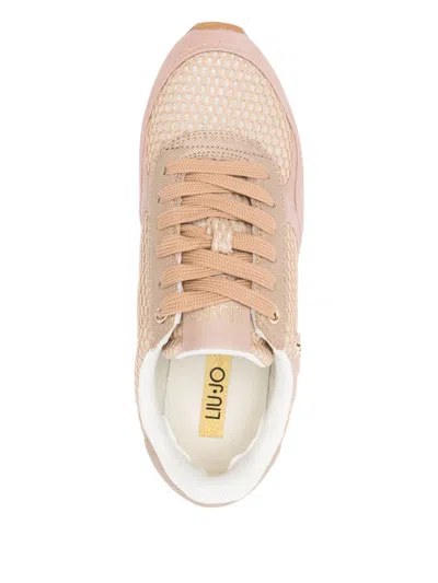 Liu •jo Mesh-panel Leather Sneakers In Neutral