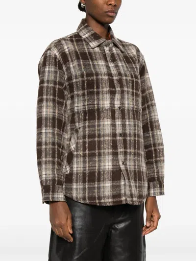 Dunst Brown Checkered Shirt With Front Logo Patch In Flannel Man In Brown