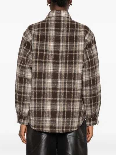 Dunst Brown Checkered Shirt With Front Logo Patch In Flannel Man In Brown