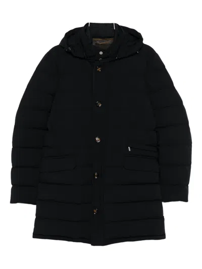 Moorer Black Hooded Long Down Jacket In Animal Print