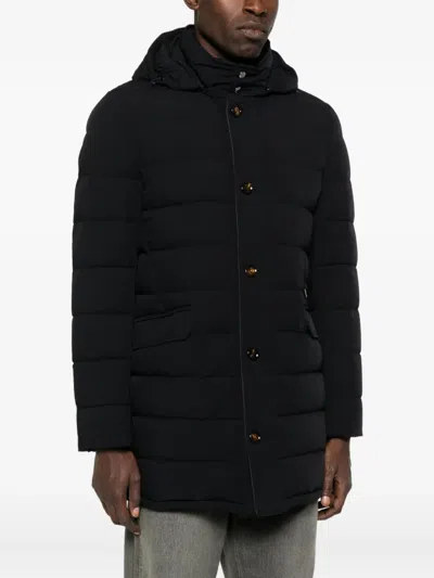 Moorer Black Hooded Long Down Jacket In Animal Print