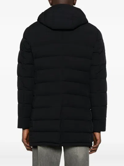 Moorer Black Hooded Long Down Jacket In Animal Print