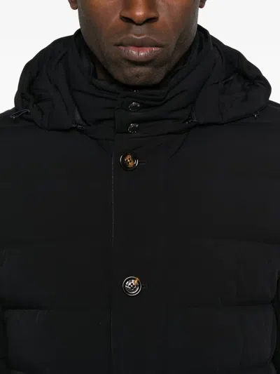 Moorer Black Hooded Long Down Jacket In Animal Print