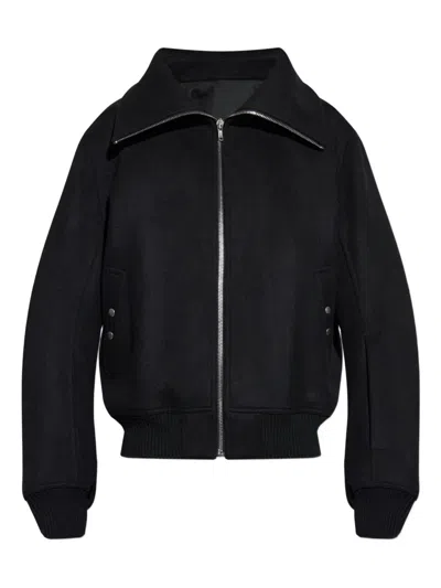 Rick Owens Structured Black Sports Jacket With Ribbed Details And Matte Finish In Black