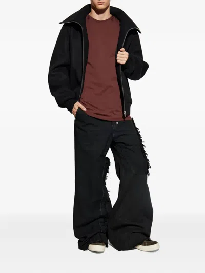 Rick Owens Structured Black Sports Jacket With Ribbed Details And Matte Finish In Black