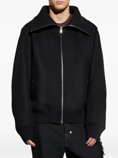 Rick Owens Structured Black Sports Jacket With Ribbed Details And Matte Finish In Black