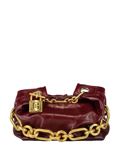 Balmain Mini Sync Padlock Chain Tote Bag In Red