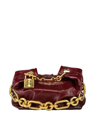 Balmain Mini Sync Padlock Chain Tote Bag In Red