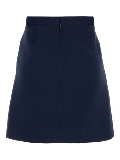 Valentino Wool Blend Skirt With Bow And Front Pockets In Blue