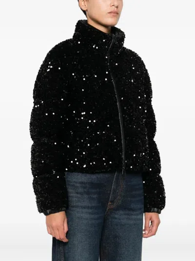 Moncler Textured Cropped Down Jacket With High Collar In Black