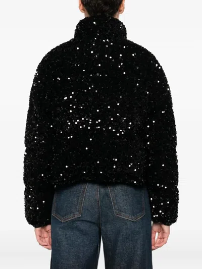 Moncler Textured Cropped Down Jacket With High Collar In Black