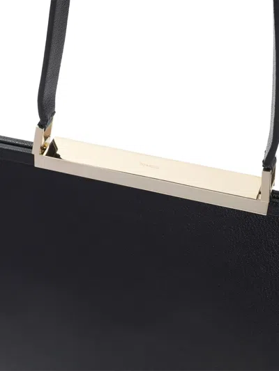 Tom Ford Rectangular Smooth Goat Leather Handbag With Polished Metallic Accent In Black