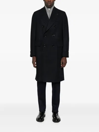 Lardini Double-breasted Wool And Cashmere Overcoat In Black