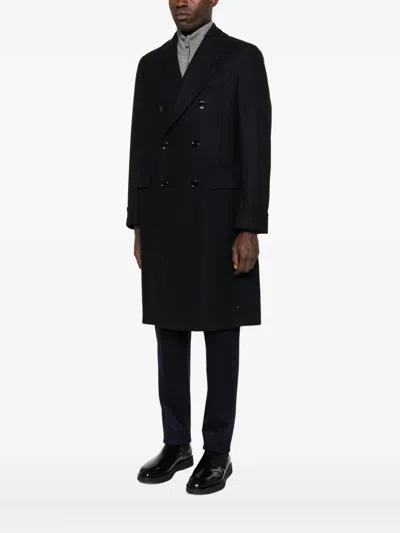 Lardini Double-breasted Wool And Cashmere Overcoat In Black