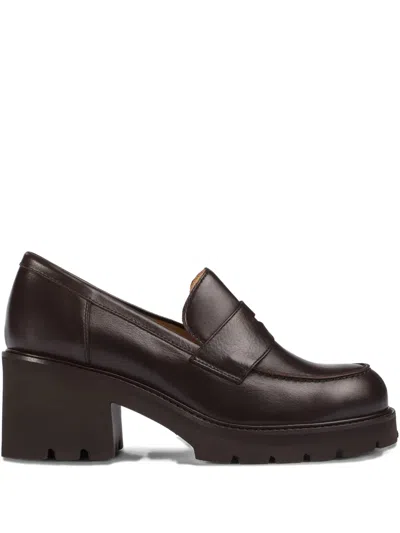 Doucal's Block-heel Leather Loafers In Brown