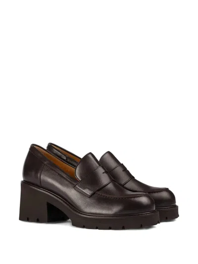 Doucal's Block-heel Leather Loafers In Brown
