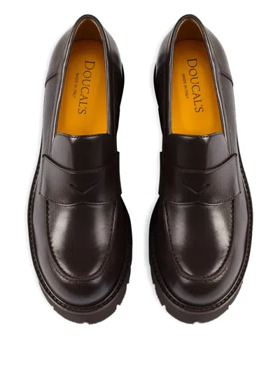 Doucal's Block-heel Leather Loafers In Brown