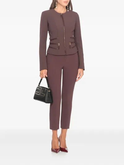 Elisabetta Franchi Structured Blazer With Front Zip And Long Sleeves In Brown