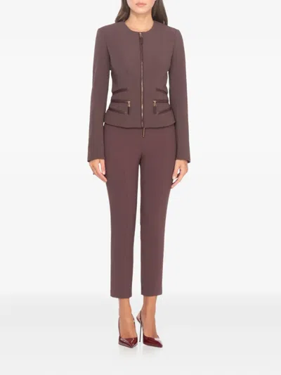 Elisabetta Franchi Structured Blazer With Front Zip And Long Sleeves In Brown