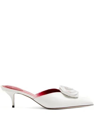 Valentino 55mm Drip Rose Leather Mules In White