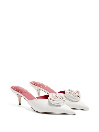Valentino 55mm Drip Rose Leather Mules In White