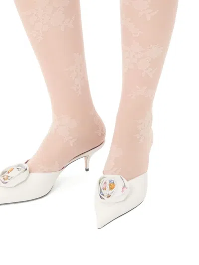 Valentino 55mm Drip Rose Leather Mules In White