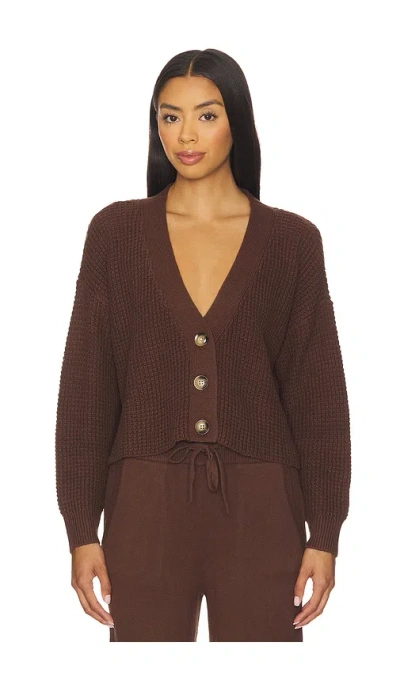 Eberjey Womens Chocolate Crop Textured Knit Cardigan In Brown