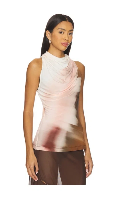 Helmut Lang Batik Print Ruched Sleeveless Top In Brown