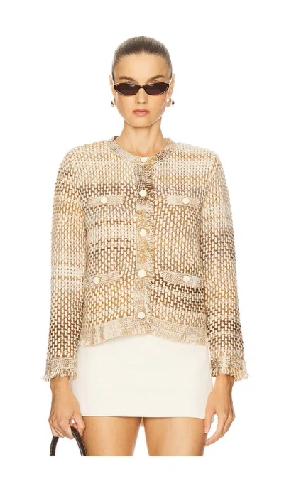 Veronica Beard Womens Desert Khaki Multi Sariyah Fringed-trims Cotton-blend Jacket In Neutral