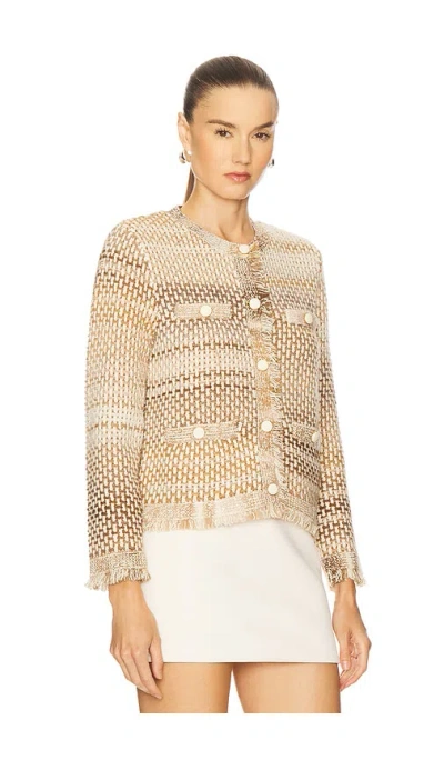 Veronica Beard Womens Desert Khaki Multi Sariyah Fringed-trims Cotton-blend Jacket In Neutral