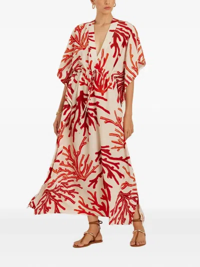 Lenny Niemeyer Coral-print Drawstring Midi Dress In Red