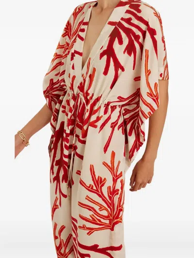 Lenny Niemeyer Coral-print Drawstring Midi Dress In Red