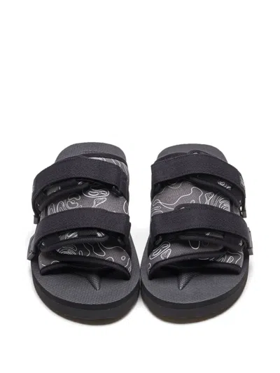 Suicoke Triple-strap Patterned Sandals In Black