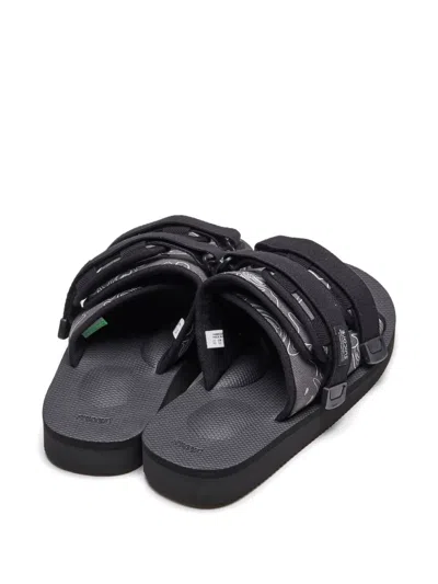 Suicoke Triple-strap Patterned Sandals In Black