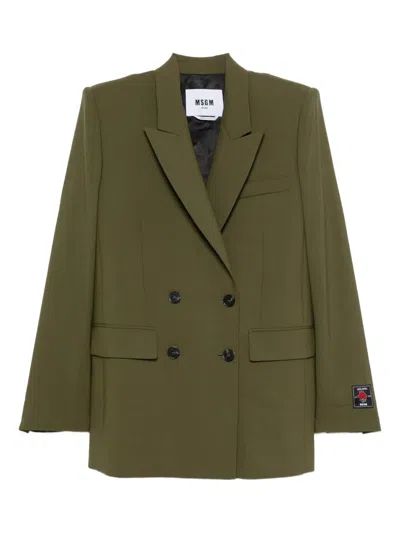 Msgm Tailored Double-breasted Green Jacket With Black Buttons In Green