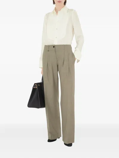 Burberry Double-pleated Wool Pants In Green