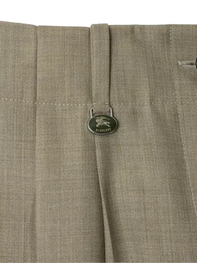 Burberry Double-pleated Wool Pants In Green