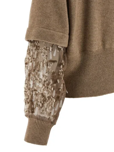 Brunello Cucinelli Sequin Sleeve Cardigan Sweaters And Cardigans Beige In Neutral