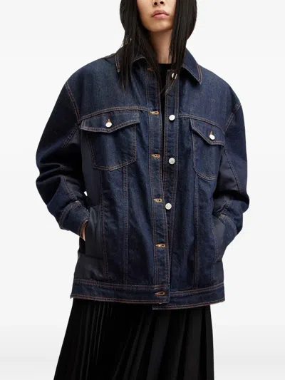 Allsaints Dillan Denim-panelled Jacket In Blue