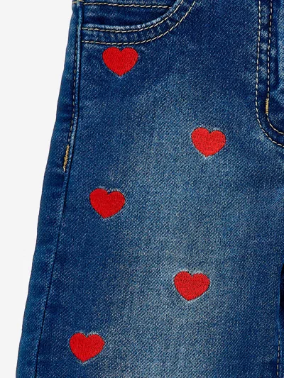 Monnalisa Girls Heart Denim Fleece Jeans In Blue