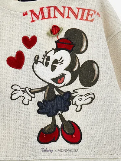 Monnalisa Kids' X Disney Minnie Mouse Embroidered Sweatshirt In Neutral