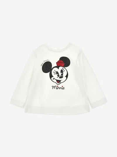 Monnalisa Ivory T-shirt For Baby Girl With Minnie In White