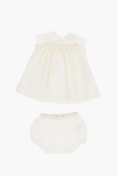 Bonpoint Pleated Silk Dress With Bloomer In Neutral